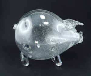 Szklana świnka skarbonka - bąbelki - mała